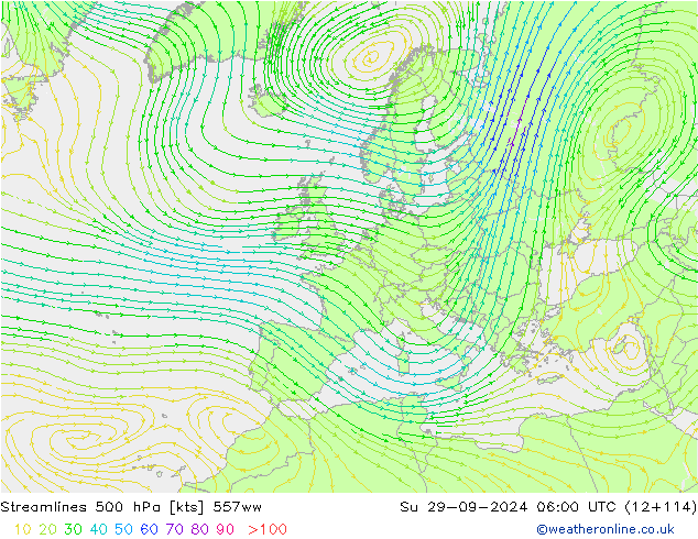 Linha de corrente 500 hPa 557ww Dom 29.09.2024 06 UTC