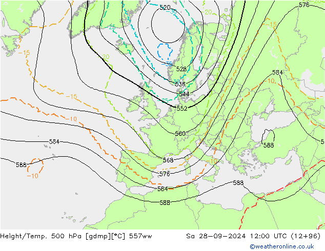 Geop./Temp. 500 hPa 557ww sáb 28.09.2024 12 UTC