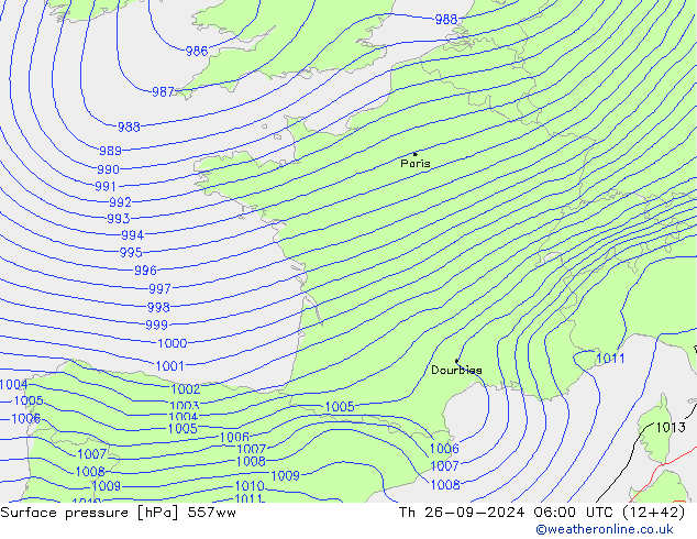 Surface pressure 557ww Th 26.09.2024 06 UTC