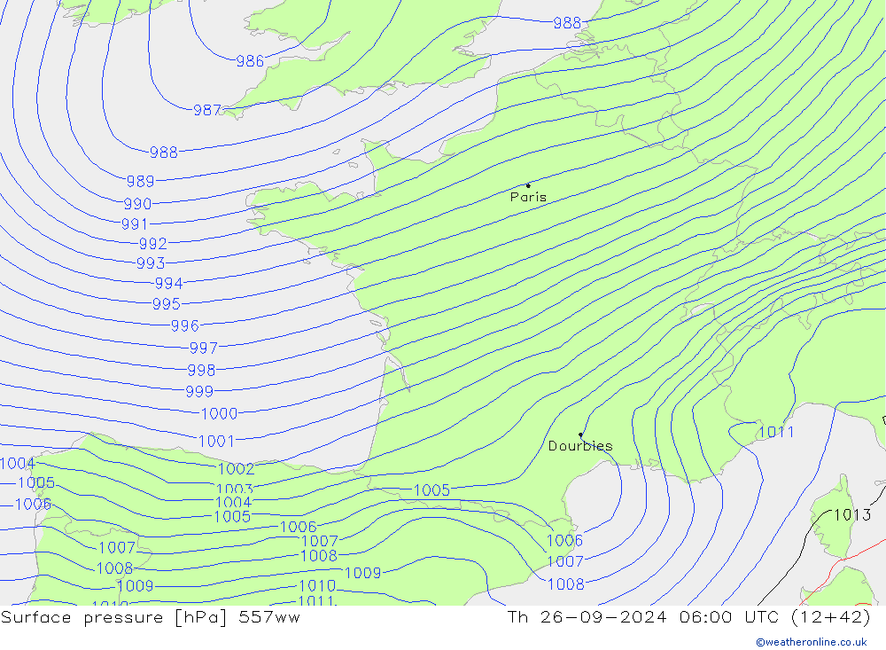 Surface pressure 557ww Th 26.09.2024 06 UTC