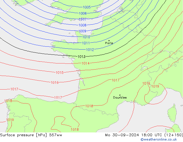 Surface pressure 557ww Mo 30.09.2024 18 UTC