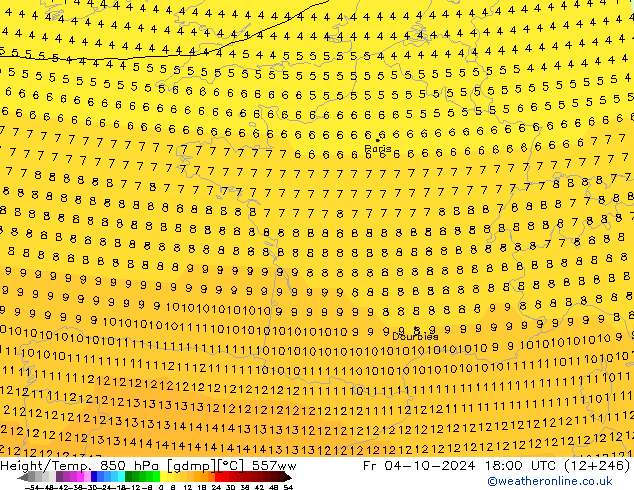 Height/Temp. 850 hPa 557ww Fr 04.10.2024 18 UTC