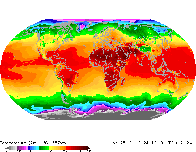 Temperature (2m) 557ww We 25.09.2024 12 UTC