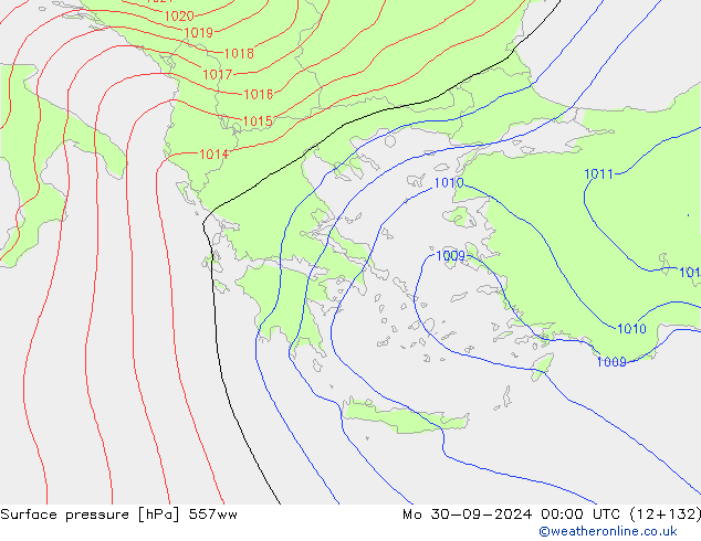 Surface pressure 557ww Mo 30.09.2024 00 UTC