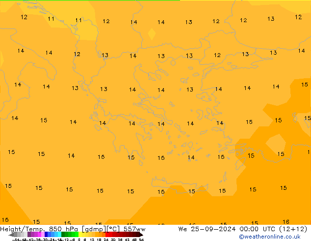 Height/Temp. 850 hPa 557ww Mi 25.09.2024 00 UTC