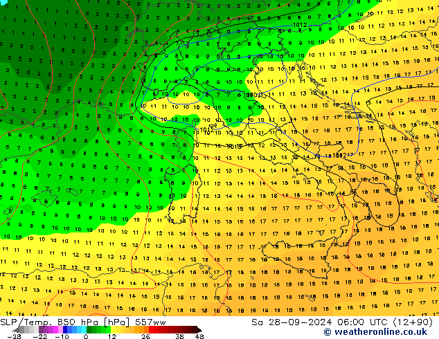 SLP/Temp. 850 hPa 557ww Sa 28.09.2024 06 UTC