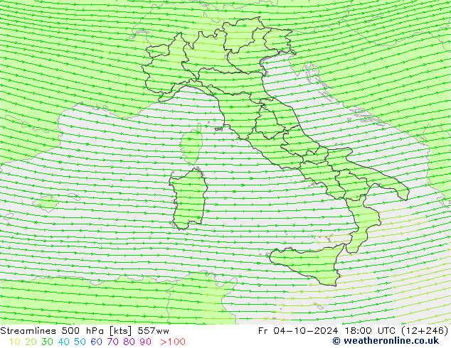 Streamlines 500 hPa 557ww Pá 04.10.2024 18 UTC