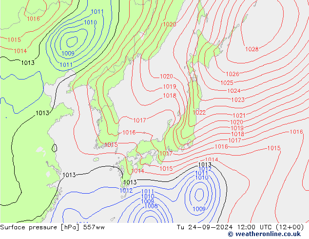 Surface pressure 557ww Tu 24.09.2024 12 UTC