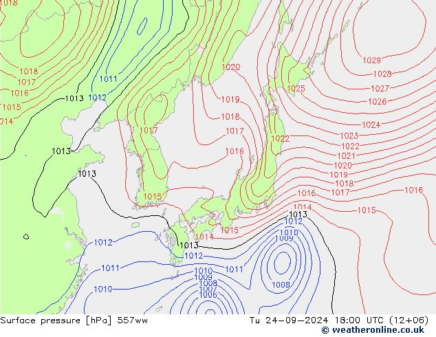 Surface pressure 557ww Tu 24.09.2024 18 UTC