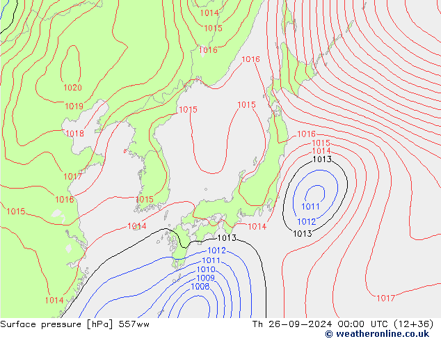 Surface pressure 557ww Th 26.09.2024 00 UTC