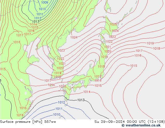 Surface pressure 557ww Su 29.09.2024 00 UTC