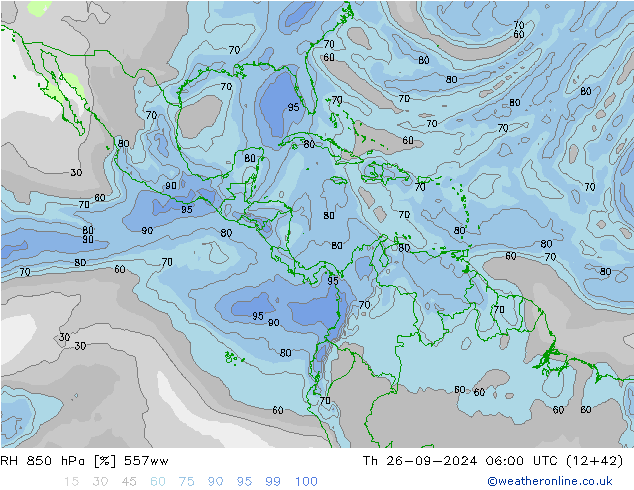 Humidité rel. 850 hPa 557ww jeu 26.09.2024 06 UTC