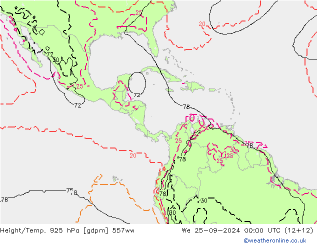 Height/Temp. 925 hPa 557ww St 25.09.2024 00 UTC