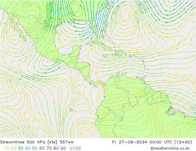 Linha de corrente 500 hPa 557ww Sex 27.09.2024 00 UTC