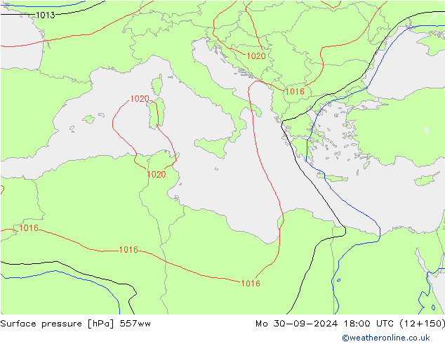 Surface pressure 557ww Mo 30.09.2024 18 UTC