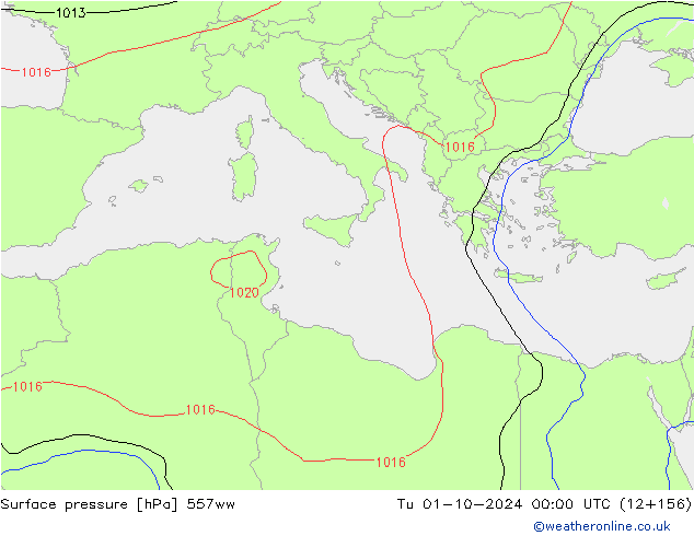 Surface pressure 557ww Tu 01.10.2024 00 UTC