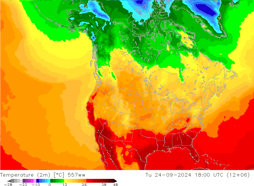 Temperature (2m) 557ww Út 24.09.2024 18 UTC