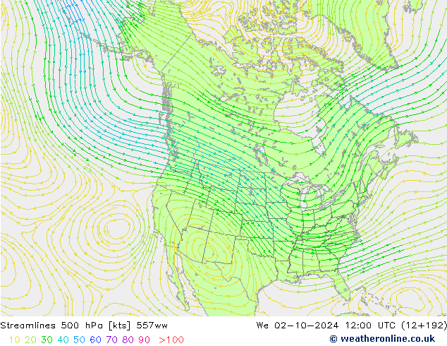 Linha de corrente 500 hPa 557ww Qua 02.10.2024 12 UTC