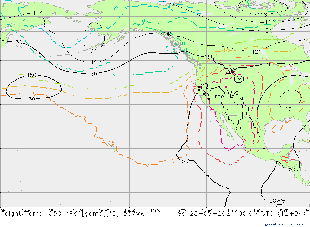 Height/Temp. 850 hPa 557ww Sa 28.09.2024 00 UTC