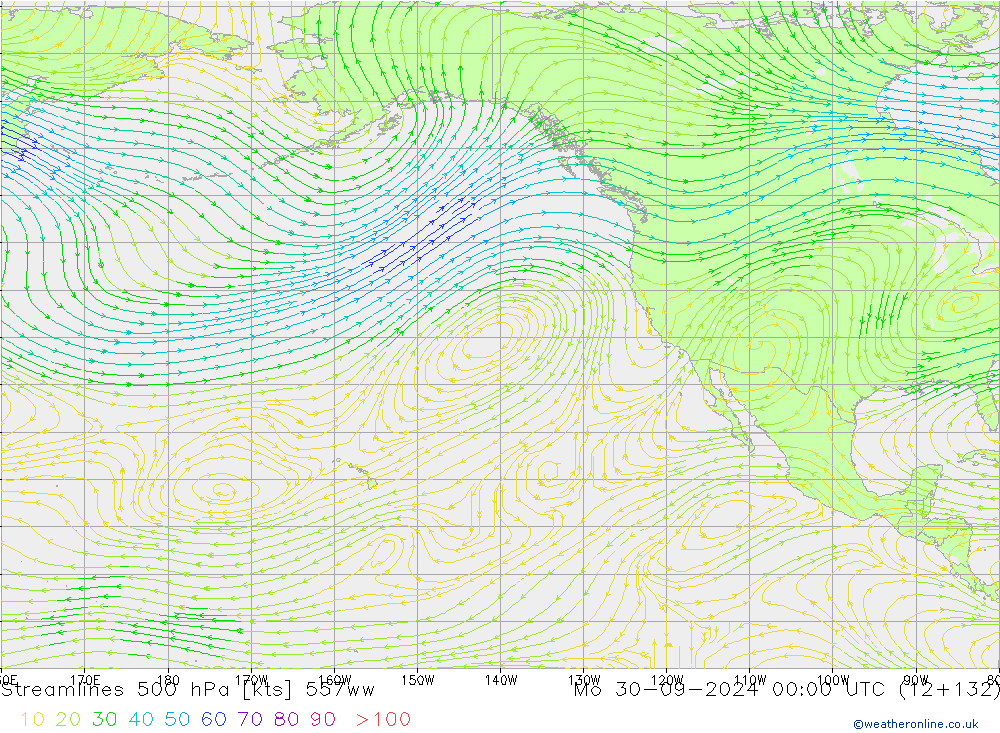 Ligne de courant 500 hPa 557ww lun 30.09.2024 00 UTC