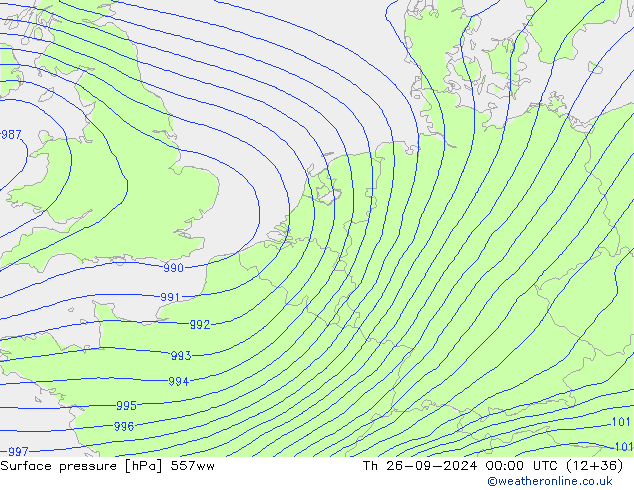 Surface pressure 557ww Th 26.09.2024 00 UTC