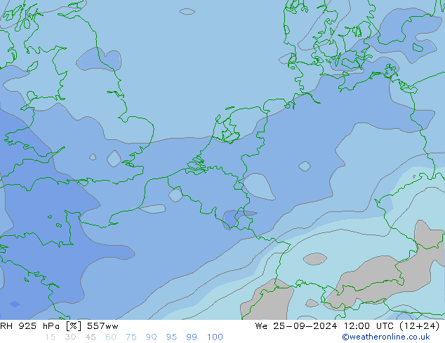 RH 925 hPa 557ww Qua 25.09.2024 12 UTC