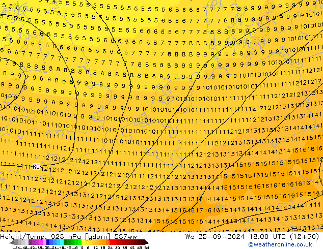 Height/Temp. 925 hPa 557ww We 25.09.2024 18 UTC