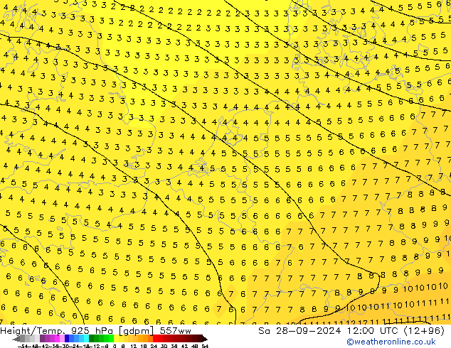 Height/Temp. 925 hPa 557ww Sáb 28.09.2024 12 UTC