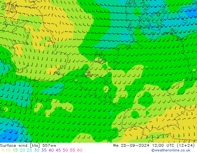 Surface wind 557ww We 25.09.2024 12 UTC