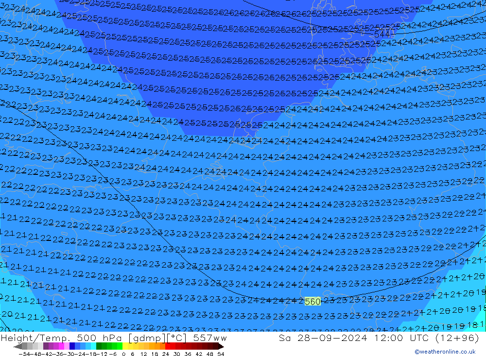 Geop./Temp. 500 hPa 557ww sáb 28.09.2024 12 UTC