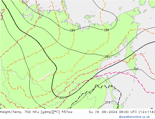 Height/Temp. 700 hPa 557ww Su 29.09.2024 06 UTC