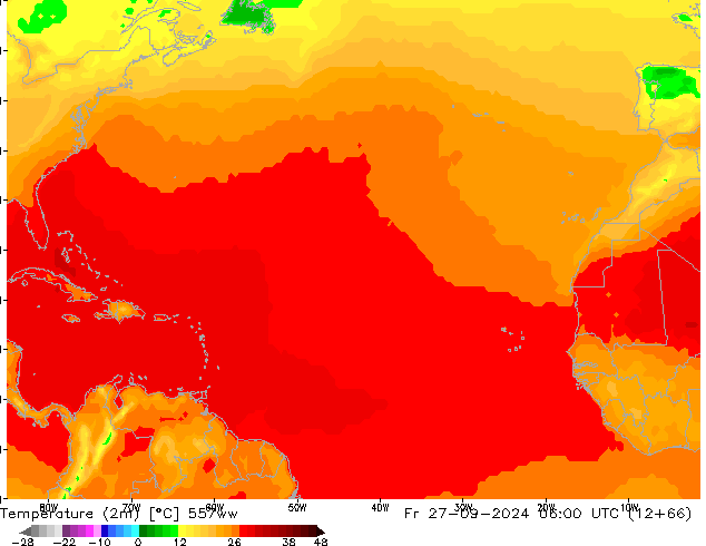 Temperatuurkaart (2m) 557ww vr 27.09.2024 06 UTC