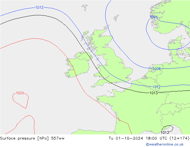 Surface pressure 557ww Tu 01.10.2024 18 UTC