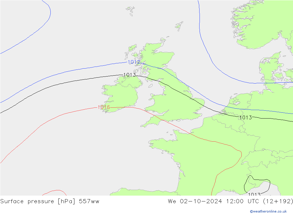 Surface pressure 557ww We 02.10.2024 12 UTC