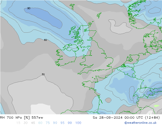 RH 700 hPa 557ww  28.09.2024 00 UTC