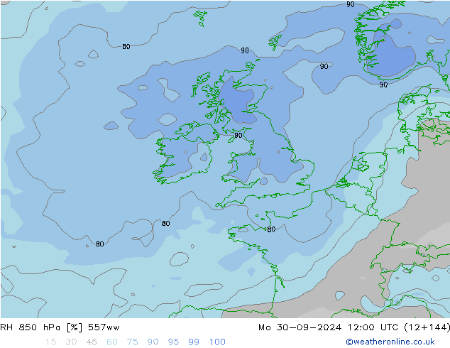 RH 850 hPa 557ww Po 30.09.2024 12 UTC