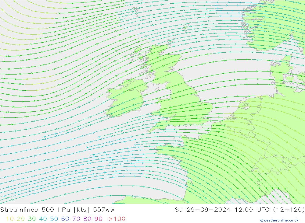 Streamlines 500 hPa 557ww Su 29.09.2024 12 UTC