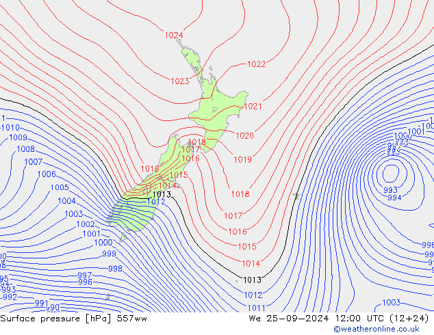 Surface pressure 557ww We 25.09.2024 12 UTC