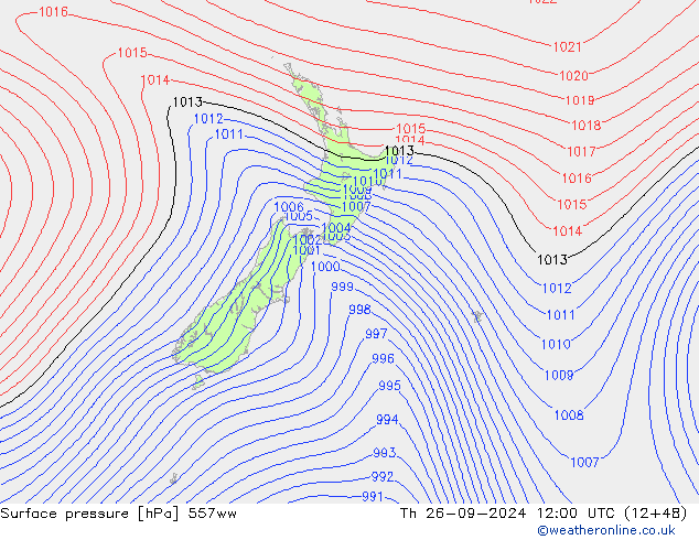 Surface pressure 557ww Th 26.09.2024 12 UTC