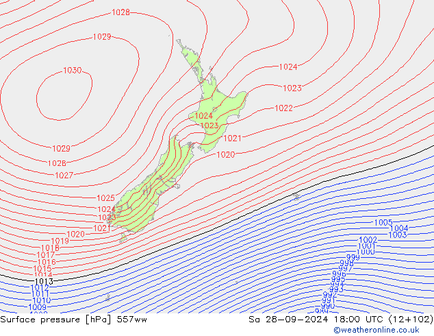Presión superficial 557ww sáb 28.09.2024 18 UTC