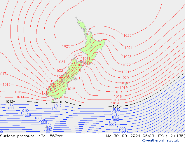 Surface pressure 557ww Mo 30.09.2024 06 UTC