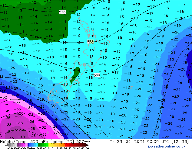 Height/Temp. 500 hPa 557ww gio 26.09.2024 00 UTC