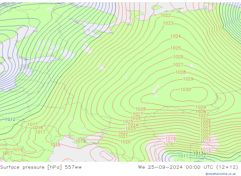 Surface pressure 557ww We 25.09.2024 00 UTC