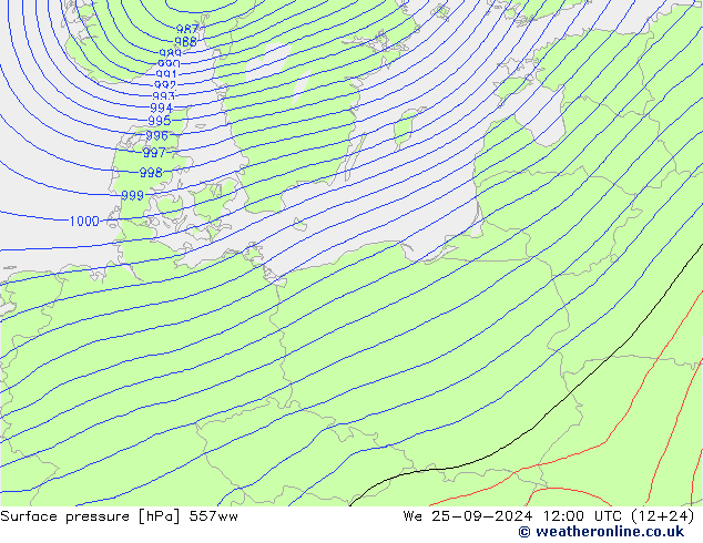 Surface pressure 557ww We 25.09.2024 12 UTC