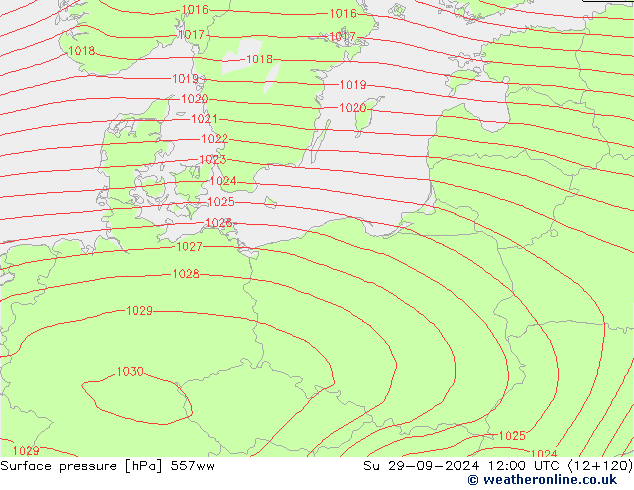 Surface pressure 557ww Su 29.09.2024 12 UTC