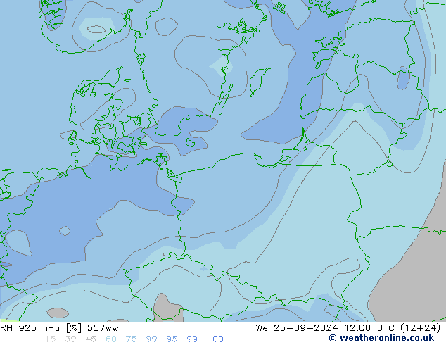 925 hPa Nispi Nem 557ww Çar 25.09.2024 12 UTC