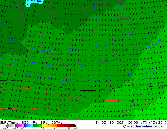 SLP/Temp. 850 hPa 557ww Qui 03.10.2024 00 UTC