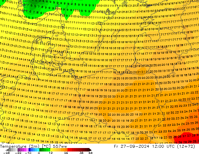 mapa temperatury (2m) 557ww pt. 27.09.2024 12 UTC