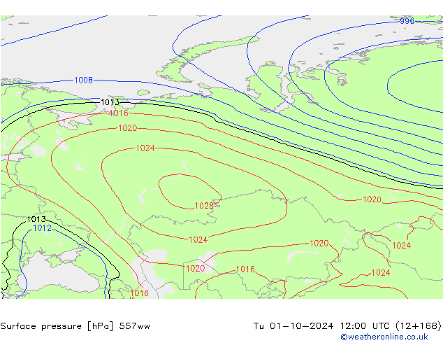 Surface pressure 557ww Tu 01.10.2024 12 UTC