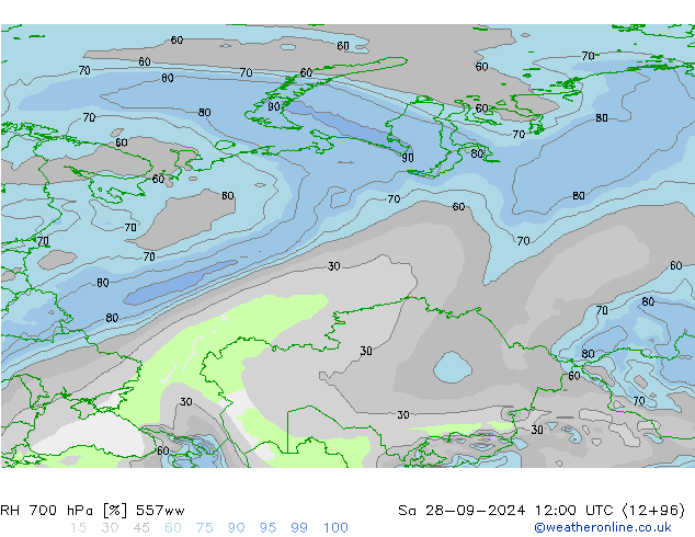 RH 700 hPa 557ww Sa 28.09.2024 12 UTC